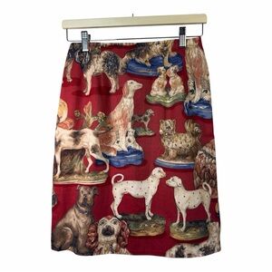 Staffordshire Dog Print Skirt 6 Burgundy Cotton Vintage Mantel Hound Equestrian